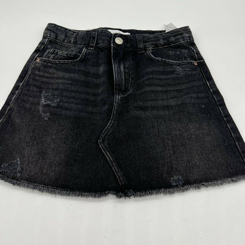 Zara Black Denim Fray Hem Skirt sz 9